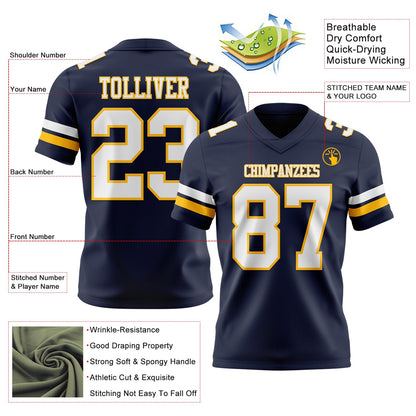 Custom Navy White-Gold Mesh Authentic Football Jersey - Sky-Custom