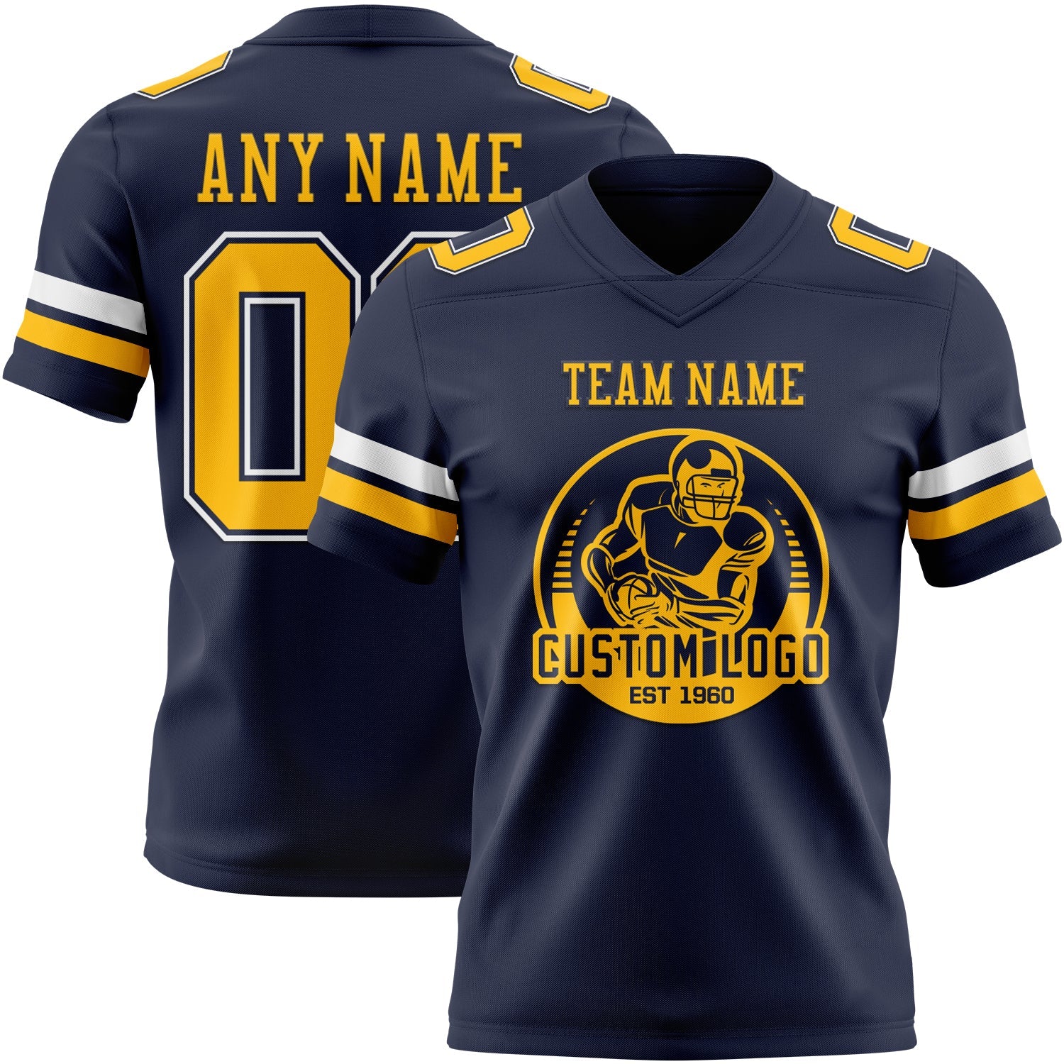 Custom Navy Gold-White Mesh Authentic Football Jersey - Sky-Custom