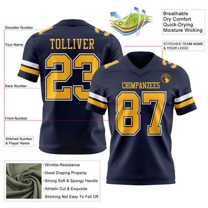 Custom Navy Gold-White Mesh Authentic Football Jersey - Sky-Custom