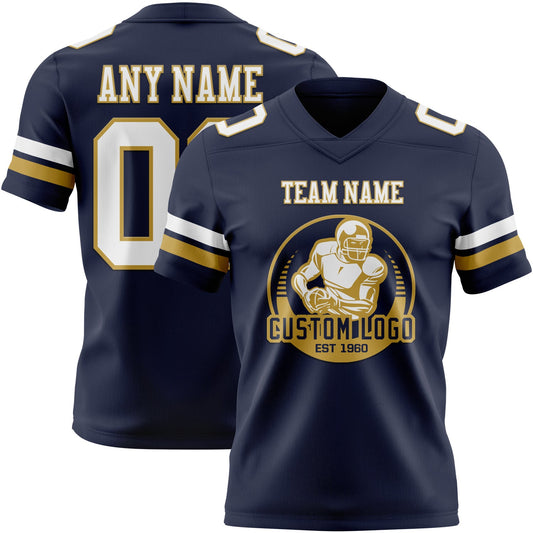 Custom Navy White-Old Gold Mesh Authentic Football Jersey - Sky-Custom