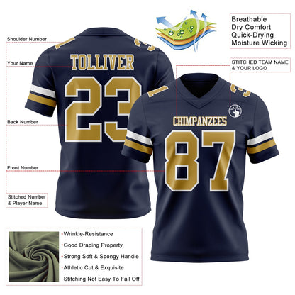 Custom Navy Old Gold-White Mesh Authentic Football Jersey - Sky-Custom