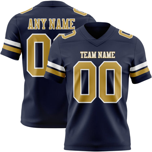 Custom Navy Old Gold-White Mesh Authentic Football Jersey - Sky-Custom