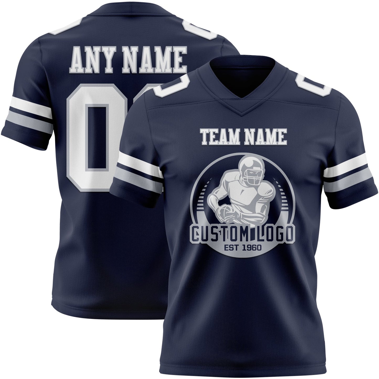 Custom Navy White-Gray Mesh Authentic Football Jersey - Sky-Custom
