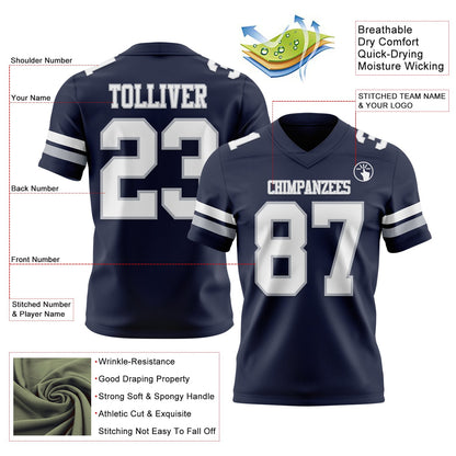 Custom Navy White-Gray Mesh Authentic Football Jersey - Sky-Custom