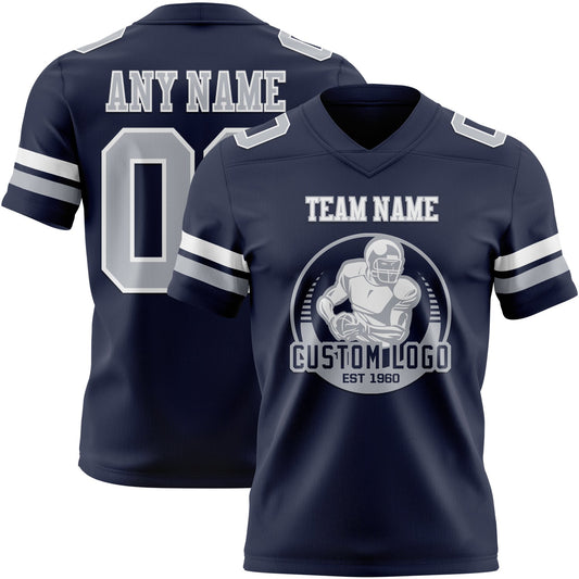 Custom Navy Gray-White Mesh Authentic Football Jersey - Sky-Custom
