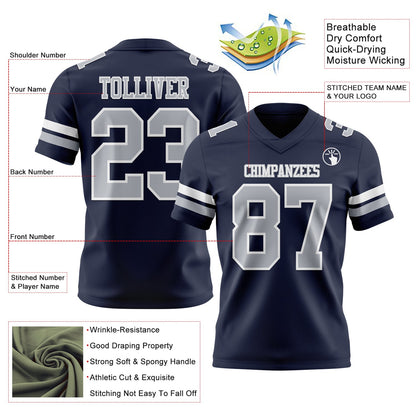 Custom Navy Gray-White Mesh Authentic Football Jersey - Sky-Custom