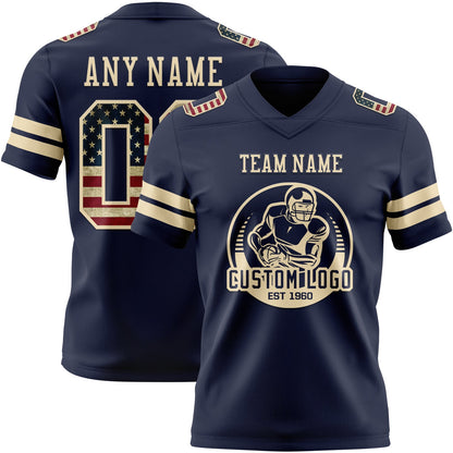 Custom Navy Vintage USA Flag-Cream Mesh Authentic Football Jersey - Sky-Custom