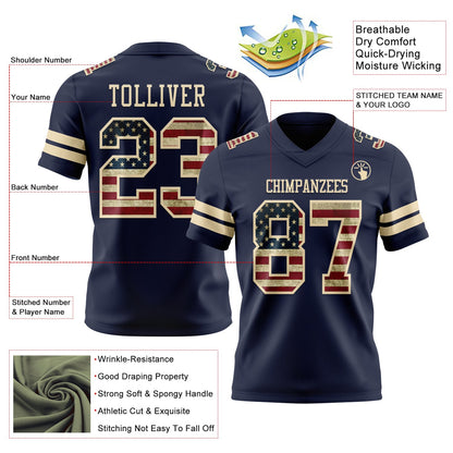 Custom Navy Vintage USA Flag-Cream Mesh Authentic Football Jersey - Sky-Custom