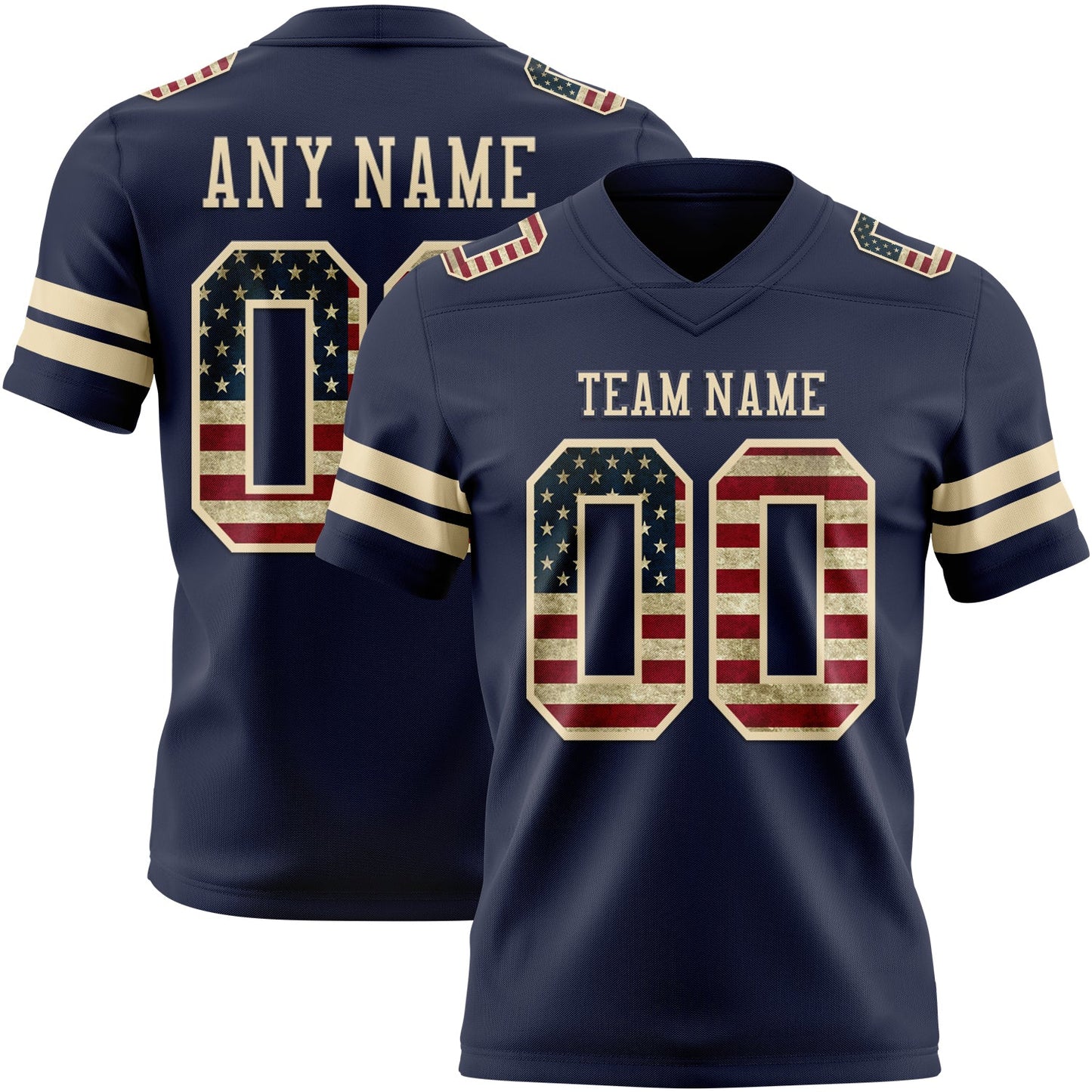 Custom Navy Vintage USA Flag-Cream Mesh Authentic Football Jersey - Sky-Custom