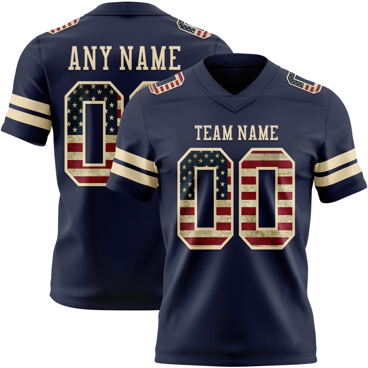 Custom Navy Vintage USA Flag-Cream Mesh Authentic Football Jersey - Sky-Custom