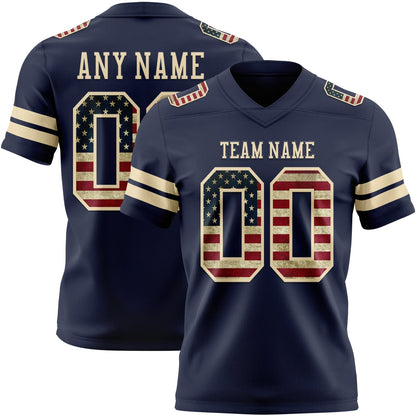 Custom Navy Vintage USA Flag-Cream Mesh Authentic Football Jersey - Sky-Custom