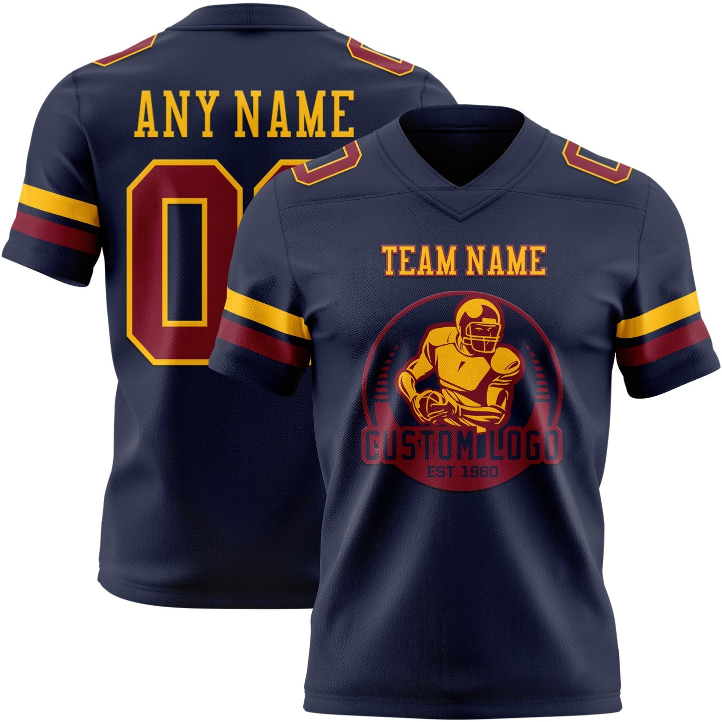 Custom Navy Crimson-Gold Mesh Authentic Football Jersey - Sky-Custom