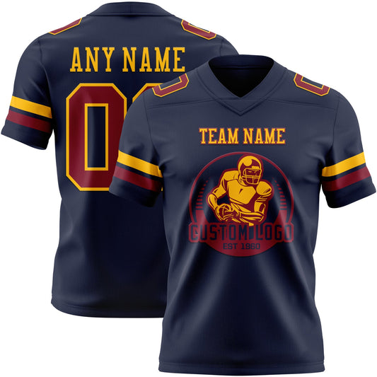 Custom Navy Crimson-Gold Mesh Authentic Football Jersey - Sky-Custom