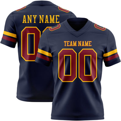 Custom Navy Crimson-Gold Mesh Authentic Football Jersey - Sky-Custom