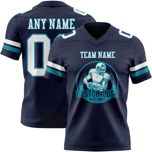 Custom Navy White-Teal Mesh Authentic Football Jersey - Sky-Custom