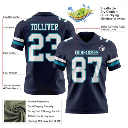 Custom Navy White-Teal Mesh Authentic Football Jersey - Sky-Custom