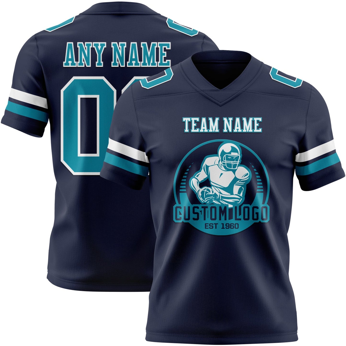 Custom Navy Teal-White Mesh Authentic Football Jersey - Sky-Custom
