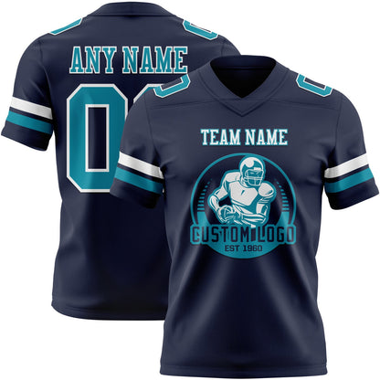 Custom Navy Teal-White Mesh Authentic Football Jersey - Sky-Custom