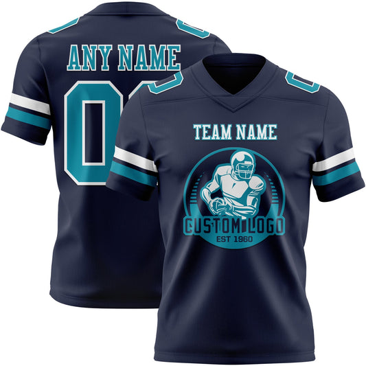 Custom Navy Teal-White Mesh Authentic Football Jersey - Sky-Custom