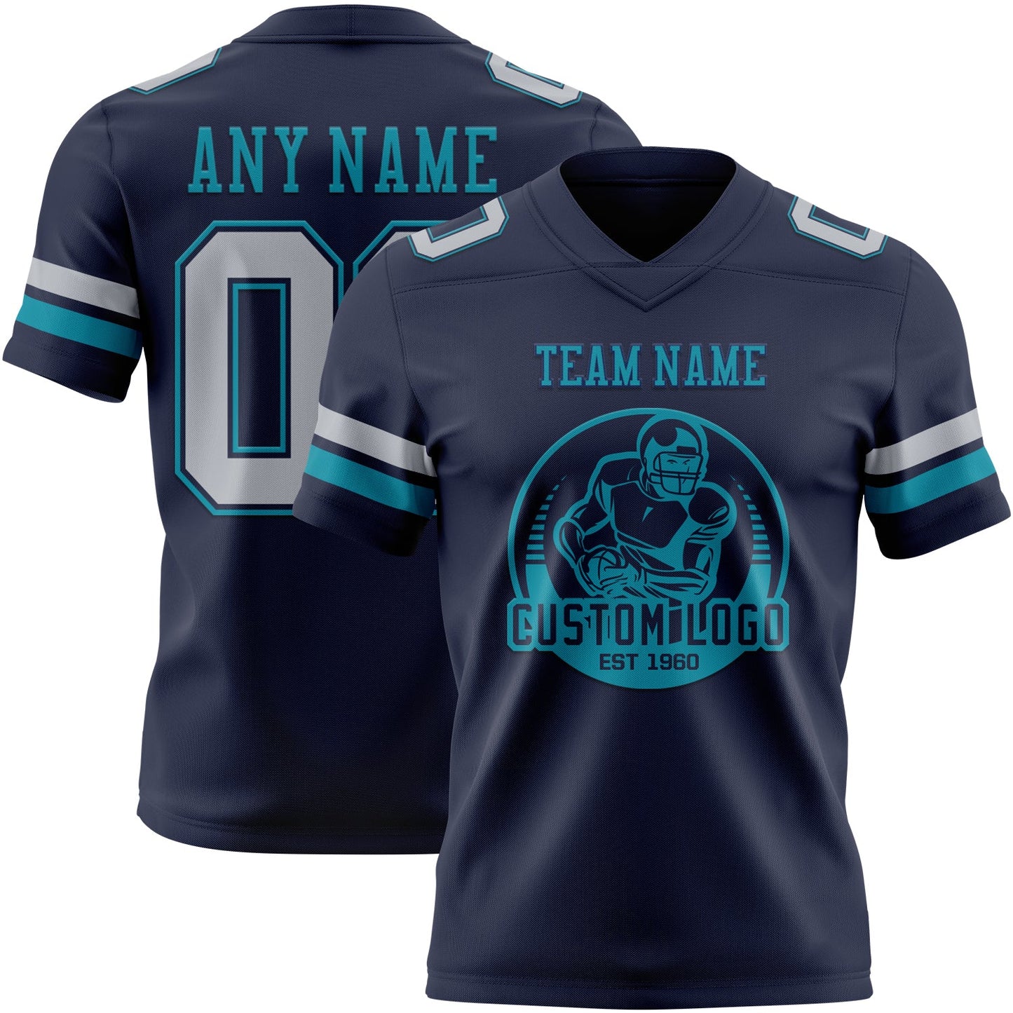 Custom Navy Gray-Teal Mesh Authentic Football Jersey - Sky-Custom