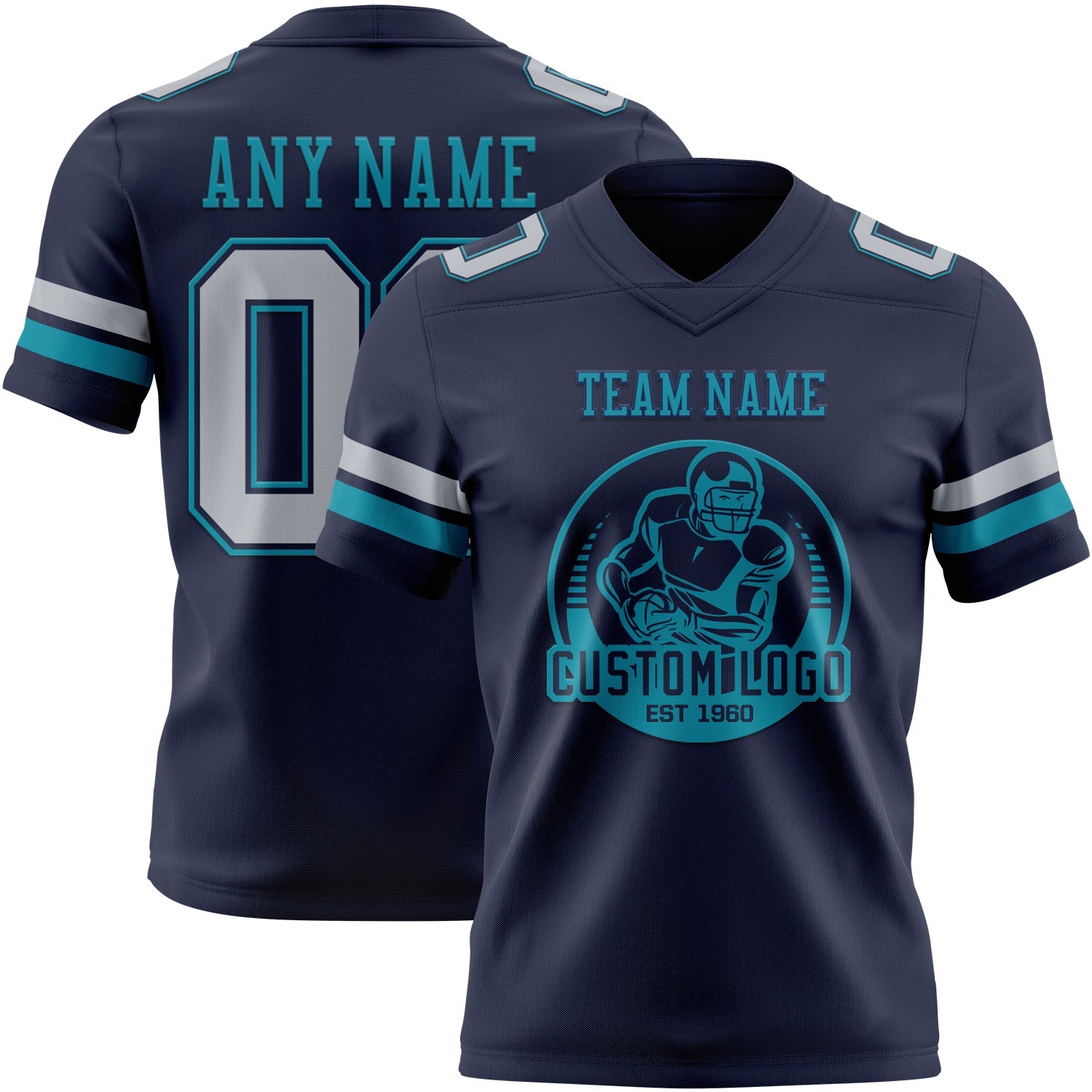 Custom Navy Gray-Teal Mesh Authentic Football Jersey - Sky-Custom