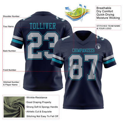 Custom Navy Gray-Teal Mesh Authentic Football Jersey - Sky-Custom