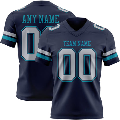 Custom Navy Gray-Teal Mesh Authentic Football Jersey - Sky-Custom