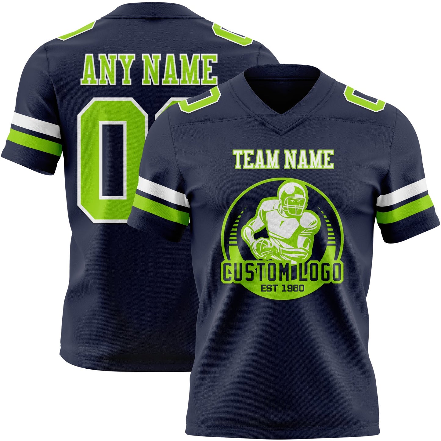 Custom Navy Neon Green-White Mesh Authentic Football Jersey - Sky-Custom