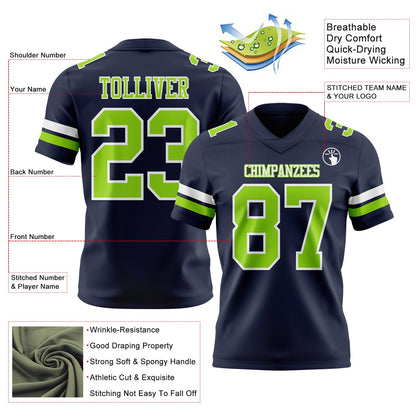 Custom Navy Neon Green-White Mesh Authentic Football Jersey - Sky-Custom