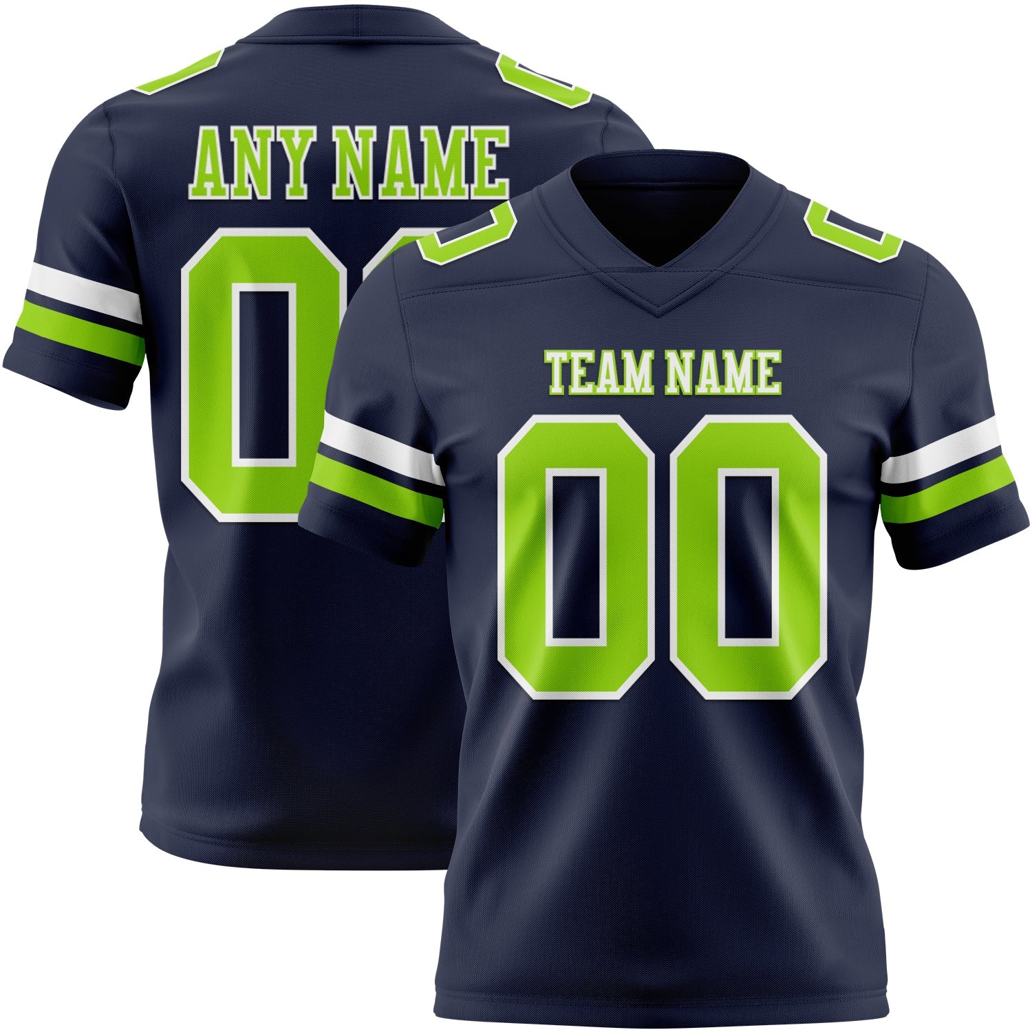 Custom Navy Neon Green-White Mesh Authentic Football Jersey - Sky-Custom