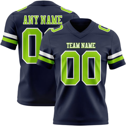 Custom Navy Neon Green-White Mesh Authentic Football Jersey - Sky-Custom