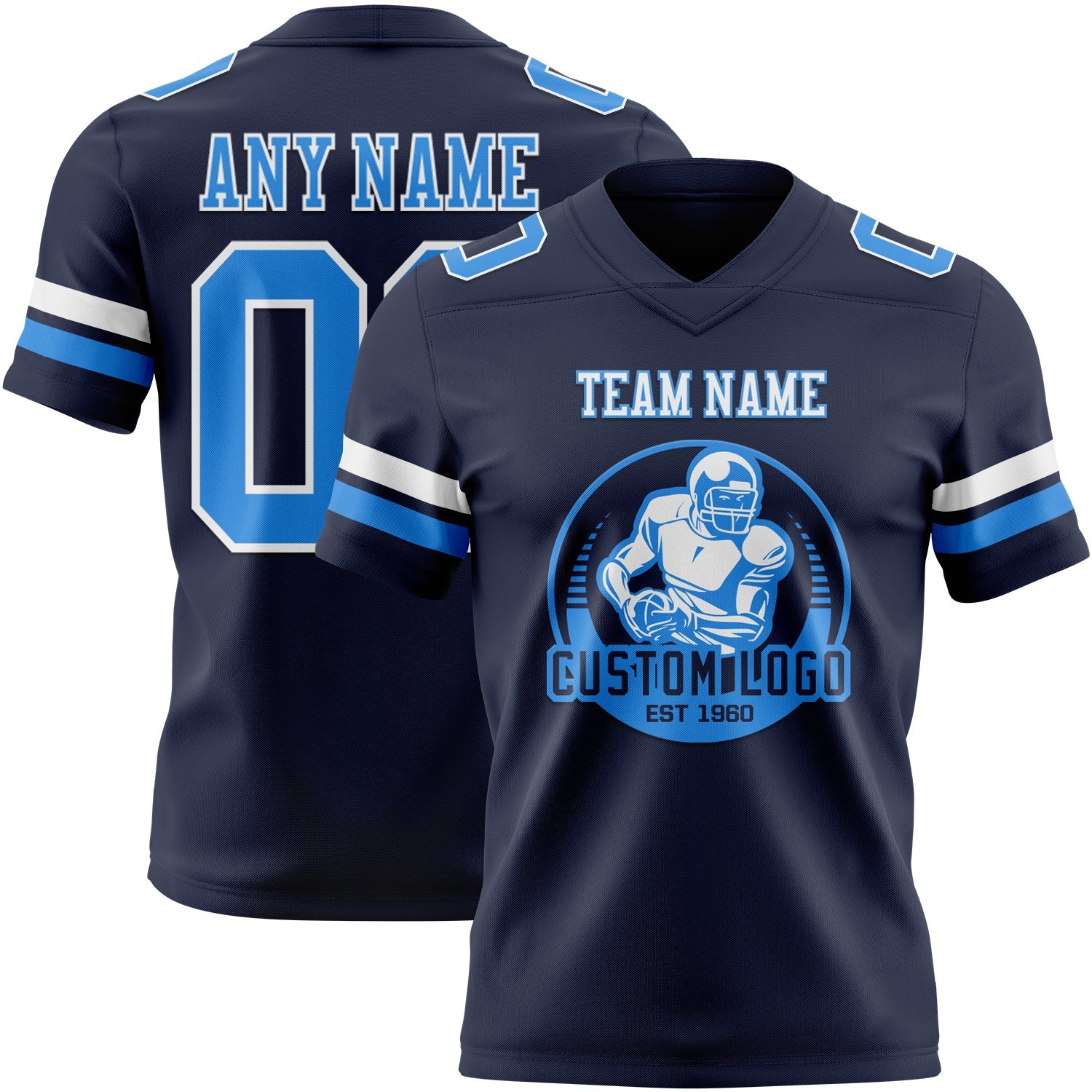 Custom Navy Powder Blue-White Mesh Authentic Football Jersey - Sky-Custom