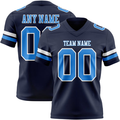 Custom Navy Powder Blue-White Mesh Authentic Football Jersey - Sky-Custom