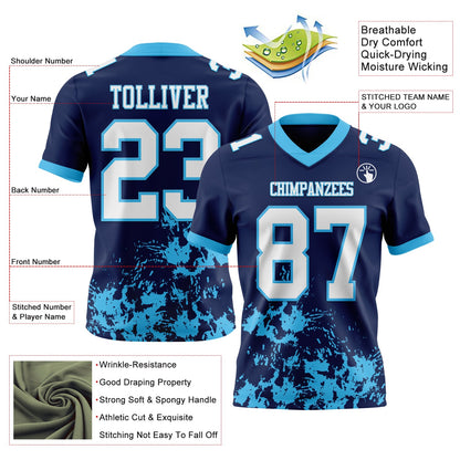 Custom Navy White-Sky Blue Splash Mesh Authentic Football Jersey - Sky-Custom