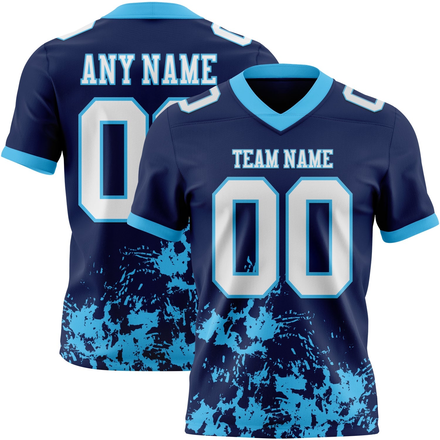 Custom Navy White-Sky Blue Splash Mesh Authentic Football Jersey - Sky-Custom