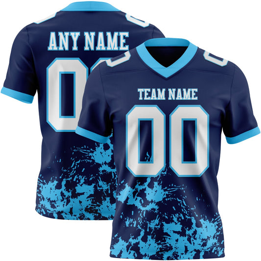 Custom Navy White-Sky Blue Splash Mesh Authentic Football Jersey - Sky-Custom