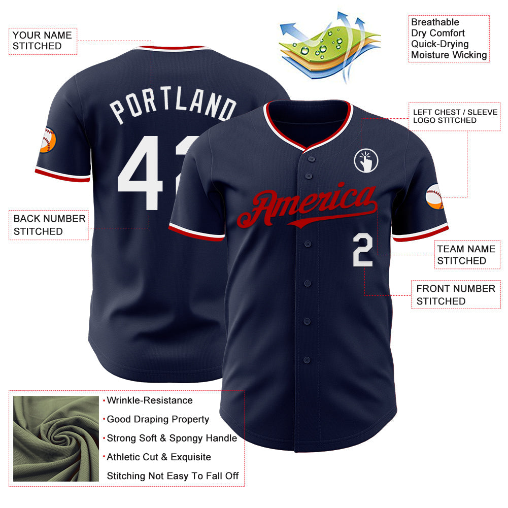 Custom Navy White-Red Authentic Baseball Jersey - Sky-Custom