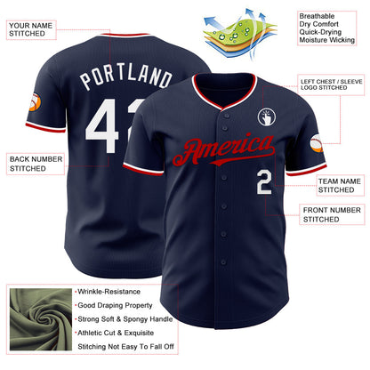 Custom Navy White-Red Authentic Baseball Jersey - Sky-Custom