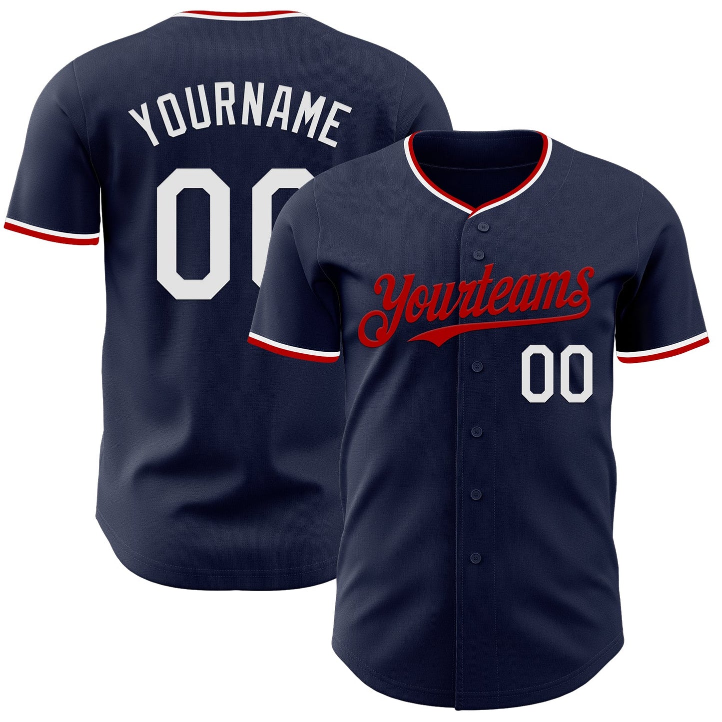Custom Navy White-Red Authentic Baseball Jersey - Sky-Custom