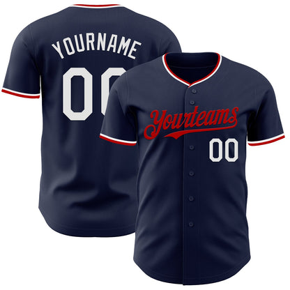 Custom Navy White-Red Authentic Baseball Jersey - Sky-Custom