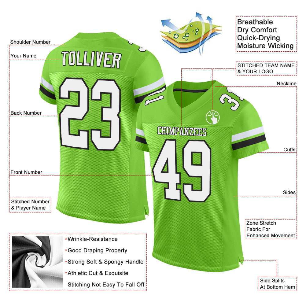 Custom Neon Green White-Black Mesh Authentic Football Jersey - Sky-Custom