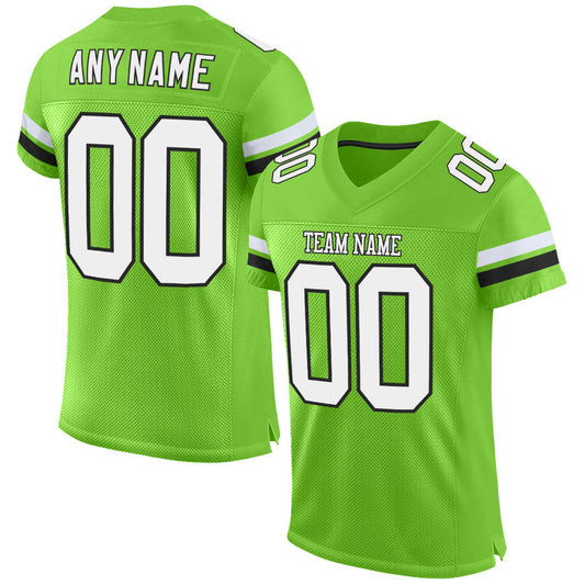 Custom Neon Green White-Black Mesh Authentic Football Jersey - Sky-Custom