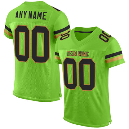 Custom Neon Green Black-Old Gold Mesh Authentic Football Jersey - Sky-Custom