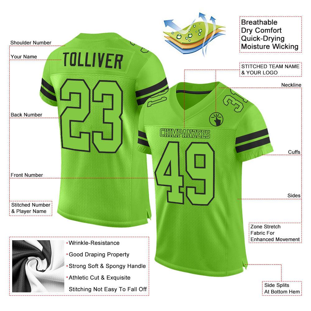 Custom Neon Green Neon Green-Black Mesh Authentic Football Jersey - Sky-Custom