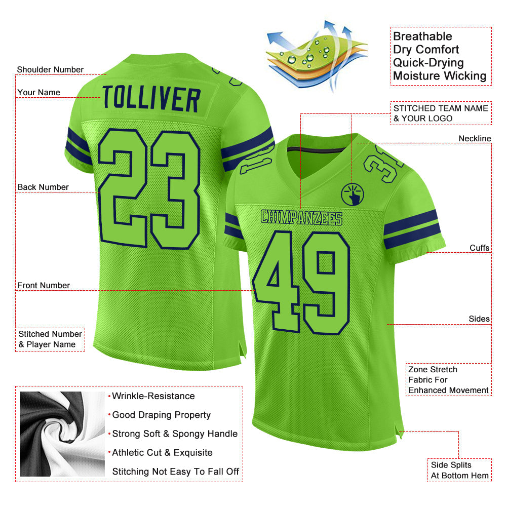 Custom Neon Green Neon Green-Navy Mesh Authentic Football Jersey - Sky-Custom