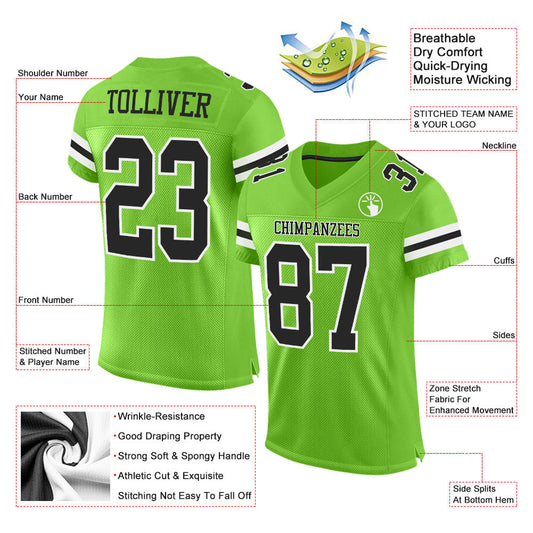Custom Neon Green Black-White Mesh Authentic Football Jersey - Sky-Custom