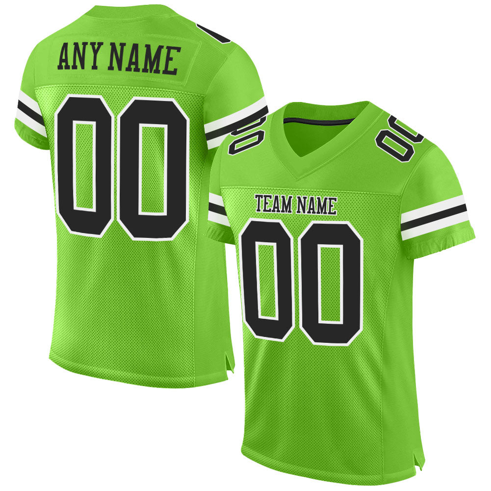 Custom Neon Green Black-White Mesh Authentic Football Jersey - Sky-Custom