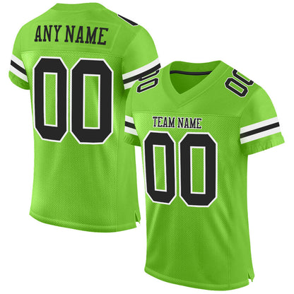 Custom Neon Green Black-White Mesh Authentic Football Jersey - Sky-Custom