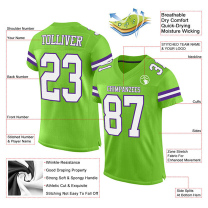 Custom Neon Green White-Purple Mesh Authentic Football Jersey - Sky-Custom