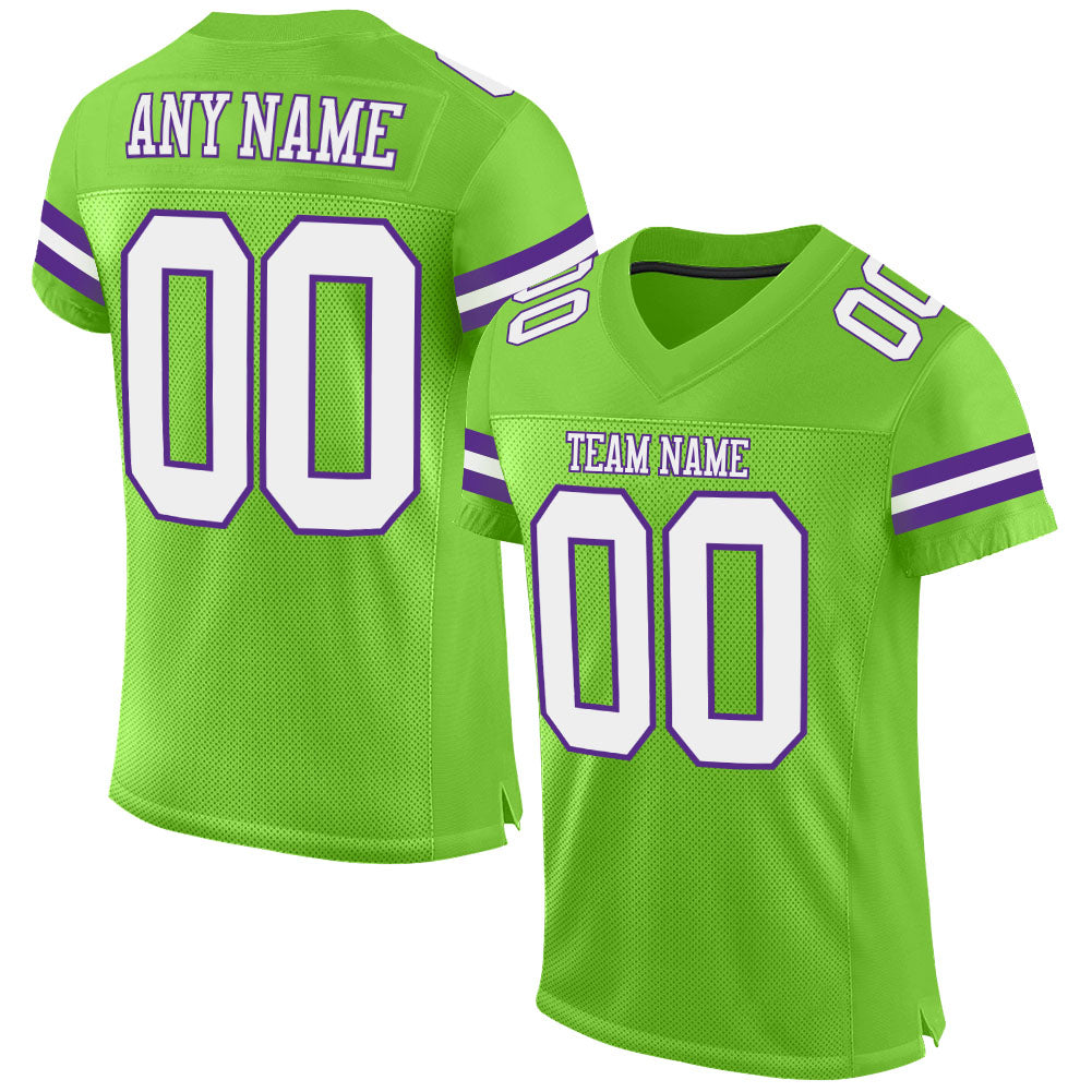 Custom Neon Green White-Purple Mesh Authentic Football Jersey - Sky-Custom